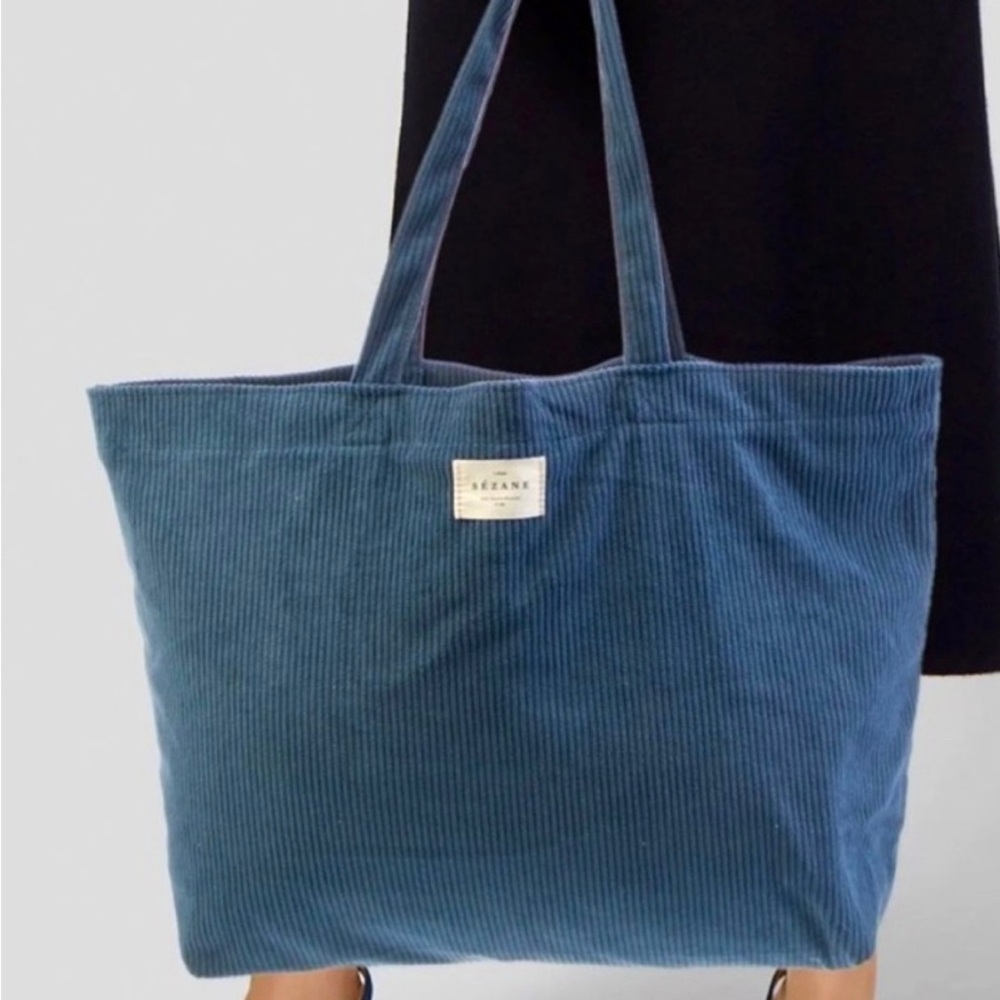 Sézane Blue Corduroy Tote Bag